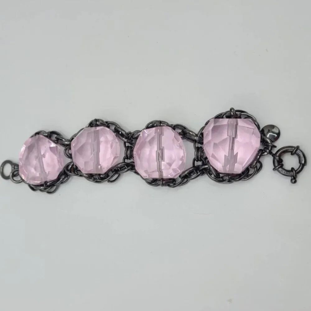 J Crew Oversize Pink/Purple Glass Chunky Bracelet